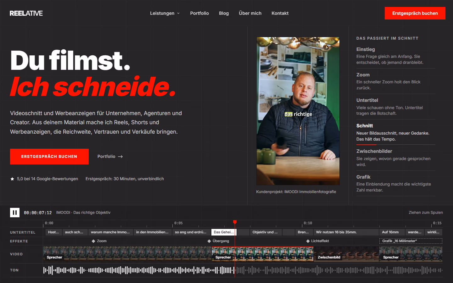 Startseite von reelative.media am großen Bildschirm